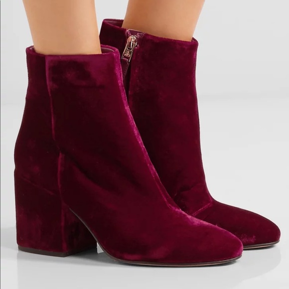 Sam Edelman Taye Velvet Ankle Boots Size 8 Booties Burgundy - Picture 1 of 11
